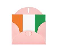 Carte de vœux horizontale Drapeau de la Côte d'Ivoire avec enveloppe rose en forme de cœur et écrire divers vœux de vacances