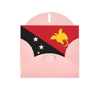 Carte de vœux horizontale Drapeau de la Papouasie-Nouvelle-Guinée avec enveloppe rose en forme de cœur et écrire divers vœux de vacances