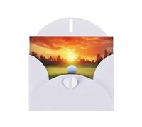 Carte de vœux horizontale en papier nacré avec balle de golf et coucher de soleil pour toutes les occasions, blanc