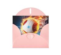 Carte de vœux horizontale en papier nacré avec imprimé de volley-ball avec feu et glace pour cartes d'anniversaire et toutes les occasions, rose