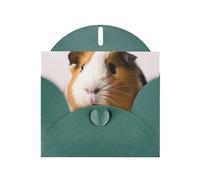 Carte de vœux horizontale en papier nacré avec motif de cochon d'Inde portant des fleurs pour cartes d'anniversaire et toutes les occasions, vert foncé