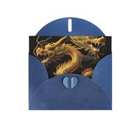 Carte de vœux horizontale en papier nacré avec motif dragon jaune et fond noir pour cartes d'anniversaire et toutes les occasions, bleu