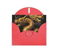 Carte de vœux horizontale en papier nacré avec motif dragon jaune et fond noir pour cartes d'anniversaire et toutes les occasions, rouge
