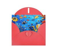Carte de vœux horizontale en papier nacré avec poissons tropicaux, corail, monde sous-marin, pour cartes d'anniversaire et toutes les occasions, rouge