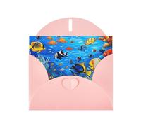 Carte de vœux horizontale en papier nacré avec poissons tropicaux, corail, monde sous-marin, pour cartes d'anniversaire et toutes les occasions, rose