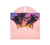 Carte de vœux horizontale en papier nacré avec silhouette de palmiers au coucher du soleil pour cartes d'anniversaire et toutes les occasions, rose