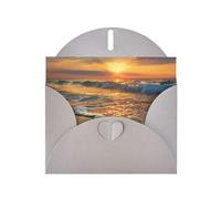 Carte de vœux horizontale en papier nacré avec vague de plage et coucher de soleil pour cartes d'anniversaire et toutes les occasions, gris