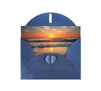Carte de vœux horizontale en papier nacré imprimé coucher de soleil plage pour cartes d'anniversaire et toutes les occasions, bleu