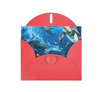 Carte de vœux horizontale en papier perlé avec motif dauphins, tortue de mer, récif de corail, pour cartes d'anniversaire et toutes les occasions, rouge