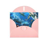 Carte de vœux horizontale en papier perlé avec motif dauphins, tortue de mer, récif de corail, pour cartes d'anniversaire et toutes les occasions, rose