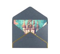 Carte de vœux horizontale noire avec motif château classique, soigneusement conçue, facile à transporter, convient pour divers festivals