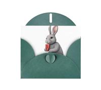 Carte de vœux HYTTER Little Grey Rabbit eats Watermelon Prints pour Noël, anniversaires et anniversaires de mariage Vert foncé