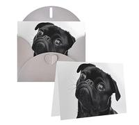 Carte de vœux imprimée chien carlin noir mignon avec enveloppe demi-pli carte vierge cartes de remerciement pour toutes les occasions 15 x 10 cm