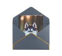 Carte de vœux imprimée chien Husky - Demi pliage pour anniversaire, mariage, fête.