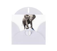 Carte de vœux imprimée éléphant blanc WHJSHOP debout sur un ballon de football - Papier nacré haut de gamme double face effet perlé avec boucle d'amour et enveloppe en papier nacré