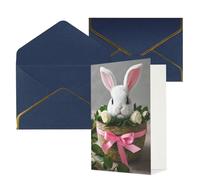 Carte de vœux imprimée lapin, demi-pliage pour anniversaire, mariage, fête.