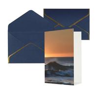 Carte de vœux imprimée « Last Sun Rays Of Over The Sea Waves » - Demi pliage pour anniversaire, mariage, fête.