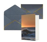 Carte de vœux imprimée « Last Sun Rays Of Over The Sea Waves » - Demi pliage pour anniversaire, mariage, fête.
