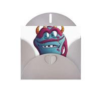 Carte de vœux imprimée monstre de dessin animé WHJSHOP gris - Papier nacré double face haut de gamme effet perle avec boucle d'amour et enveloppe en papier nacré