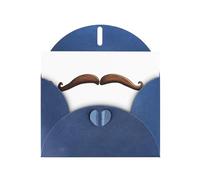 Carte de vœux imprimée moustache de dessin animé WHJSHOP bleue - Papier nacré double face haut de gamme effet perle avec boucle d'amour et enveloppe en papier perlé