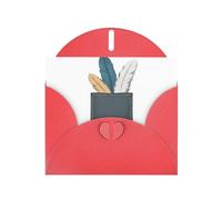 Carte de vœux imprimée plumes WHJSHOP rouges dans la poche - Papier nacré double face haut de gamme effet perle Love Buckle Enveloppe en papier perlé