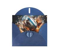 Carte de vœux imprimée Rugby on Fire WHJSHOP bleue - Papier nacré double face haut de gamme avec boucle d'amour et enveloppe en papier nacré