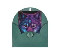 Carte de vœux loup fluo à tête violette, page intérieure vierge, avec enveloppe, 10 cm x 15 cm, pour invitations d'anniversaire et de fête.