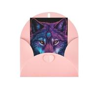 Carte de vœux loup fluo à tête violette, page intérieure vierge, avec enveloppe, 10 cm x 15 cm, pour invitations d'anniversaire et de fête.