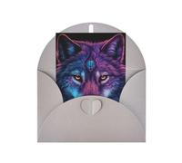 Carte de vœux loup fluo à tête violette, page intérieure vierge, avec enveloppe, 10 cm x 15 cm, pour invitations d'anniversaire et de fête.