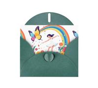 Carte de vœux MJHKXLJ « Little Girl Dancing under the Rainbow » avec imprimé nacré Vert foncé - Enveloppe incluse - Parfait pour Noël, les anniversaires, la Saint-Valentin, les mariages et plus encore
