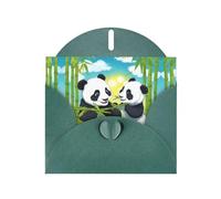 Carte de vœux MJHKXLJ vert foncé avec imprimé deux pandas heureux nacré - Enveloppe incluse - Parfait pour Noël, les anniversaires, la Saint-Valentin, les mariages et plus encore