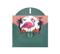 Carte de vœux MJHKXLJ vert foncé avec imprimé flamant rose nacré - Enveloppe incluse - Parfait pour Noël, les anniversaires, la Saint-Valentin, les mariages, et plus encore