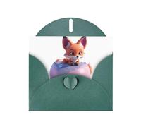Carte de vœux MJHKXLJ vert foncé avec imprimé « Little Fox on the Pink Planet » - Enveloppe incluse - Parfait pour Noël, les anniversaires, la Saint-Valentin, les mariages, etc