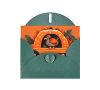 Carte de vœux MJHKXLJ vert foncé avec imprimé Turquie sur voiture citrouille nacrée - Enveloppe incluse - Parfait pour Noël, les anniversaires, la Saint-Valentin, les mariages et plus encore