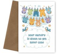 Carte de vœux « Mother To Be Expecting Baby » - Laundry About to Get Super Cute - Corde à linge pour futurs parents - Carte de félicitations de grossesse pour mère et père