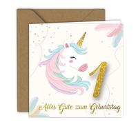 Carte de vœux - Motif licorne avec paillettes - Carte pliante (15 x 15 cm) - Avec enveloppe kraft - Intérieur vierge