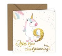 Carte de vœux - Motif licorne avec paillettes - Carte pliante (15 x 15 cm) - Avec enveloppe kraft - Intérieur vierge (6)