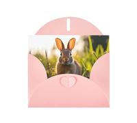 Carte de vœux nacrée avec imprimé lapin rose MJHKXLJ dans l'herbe - Enveloppe incluse - Parfait pour Noël, les anniversaires, la Saint-Valentin, les mariages, et plus encore