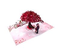 Carte de vœux pop-up 3D Arbre d'amour et couple - Carte à effet romantique avec feuilles en cœur et vélo vintage - Enveloppe blanche incluse - Cadeau pour la Saint-Valentin, un anniversaire, un