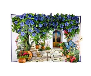 Carte de vœux pop-up 3D avec fleurs bleues et pots en terre cuite - 30 x 20 x 9 cm - Avec enveloppe blanche et carte d'insertion - Cadeau d'anniversaire, fête des mères, pendaison de crémaillère