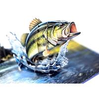 Carte de vœux pop-up 3D avec motif perche, carte de pêche faite à la main, 26 x 18 cm, hauteur 10 cm, motif paysage lac, avec enveloppe