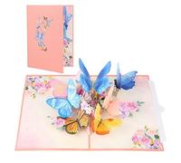 Carte de vœux pop-up 3D avec papillons et fleurs pour femme, petite amie et mère (carte d'anniversaire, carte commémorative, carte de remerciement, carte de mariage, carte de bon rétablissement),