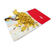 Carte de vœux pop-up 3D « Best Wishes » avec arbre à fleurs jaune et compartiment pour billets, carte de vœux rouge pour anniversaire, mariage, anniversaire de mariage et occasions spéciales 10 x 18,5