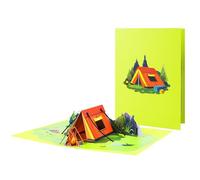 Carte de vœux pop-up 3D créative en forme de tente de camping avec enveloppe faite à la main pour les fêtes d'anniversaire