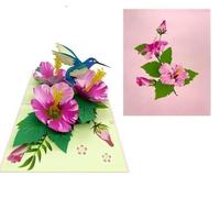 Carte de vœux pop-up 3D hibiscus et colibri pour anniversaire, juste parce que je pense à vous, retraite, rétablissement, félicitations, toutes les occasions, F15