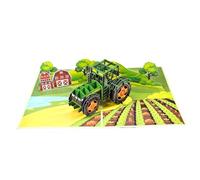 Carte de vœux pop-up 3D - Motif tracteur - Scène de ferme - Avec enveloppe et pochette - Pour enfants et agriculteurs - 15 x 20 cm
