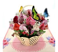 Carte de vœux pop-up 3D - Panier de fleurs avec papillons sur fleurs