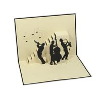 Carte de vœux Pop Up Favour. Une œuvre d'art délicate qui surprend lorsqu'on l'ouvre avec un groupe de jazz conçu avec amour.