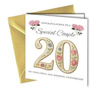 Carte de vœux pour 20e anniversaire de mariage - Design unique - Inscription « To a Special Couple » - Intérieur vierge - Enveloppe dorée métallique 400 g/m² - Carte épaisse #1874
