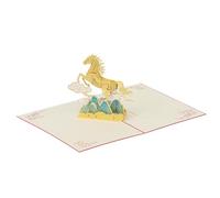 Carte de vœux pour de nombreuses occasions - Cadeau d'anniversaire avec cheval 3D - Design élégant - Culture chinoise traditionnelle